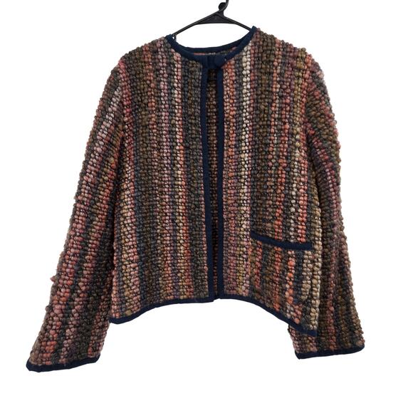 HANDMADE MULTI-COLOR BOHO WEAVED BUTTON FRONT LONG SLEEVE CARDIGAN SWEATER - Picture 1 of 4